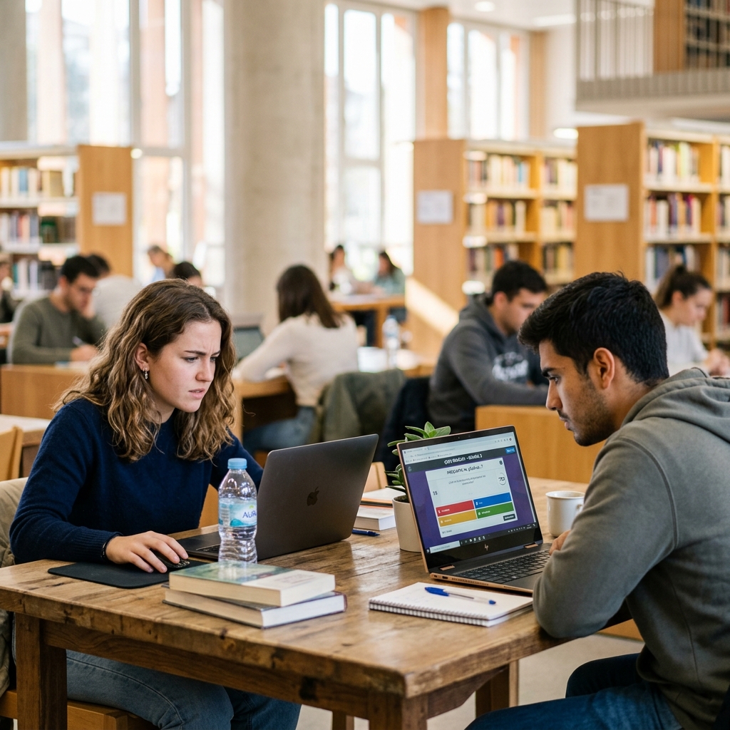 Dos opositores compitiendo en biblioteca